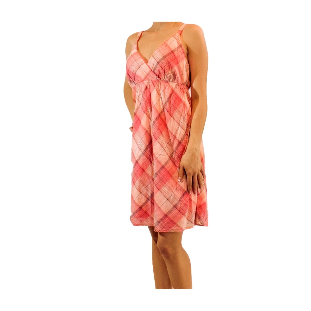 Faded Glory Plaid Sun Dress size 8 Pink Peach